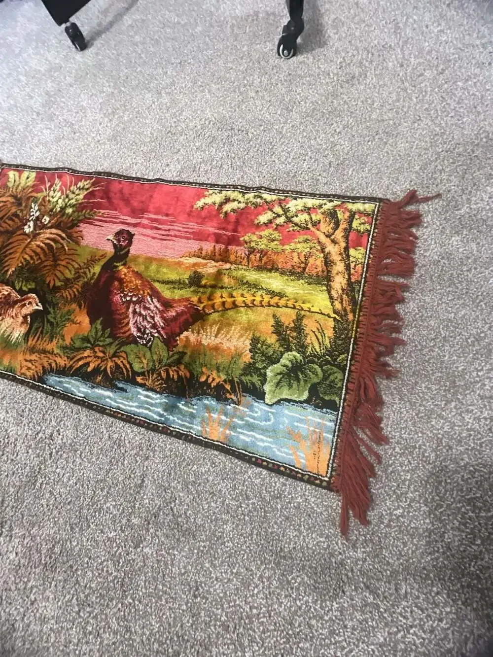 Vintage Pheasant Woodland Velvet Wall Tapestry Rug